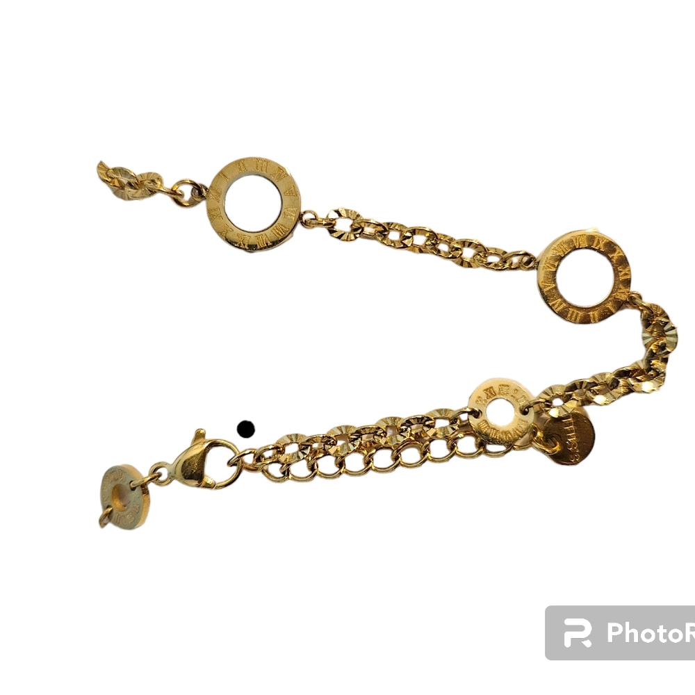 NWOT GOLD PLATED STAINLESS STEEL TIME BRACELET